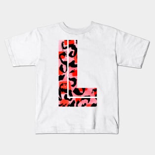 Letter L Watercolour Leopard Print Alphabet Red Kids T-Shirt